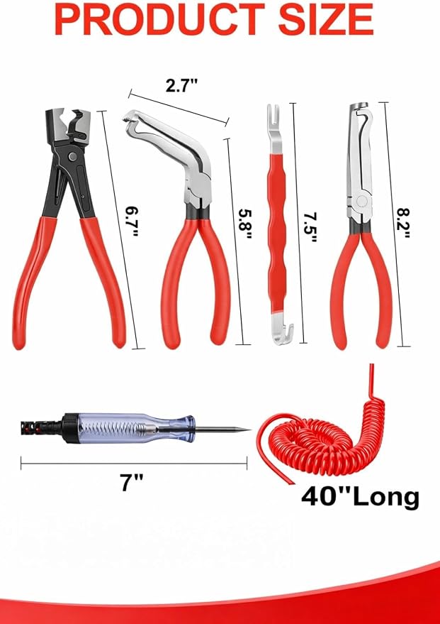 5-Piece Automotive Electrical Disconnect Pliers Set, 60° Angled Tool & Hose Clamp Pliers with 3-48V DC Circuit Test Light for Spark Plug, Ignition Coil, Fuel Line, MAF Sensor