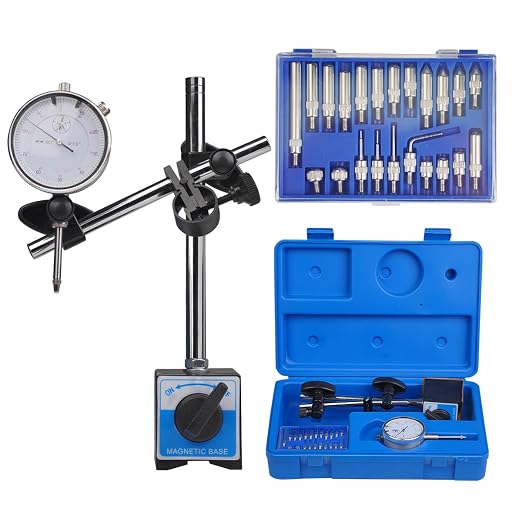 0-1" Magnetic Base Dial Indicator Kit, 0.001" Resolution Precision Machinist Tools with 22 Test Tips & Adjustable Long Arm, Flat/Lug Back for Lathe/Mill/Vibration Measurement