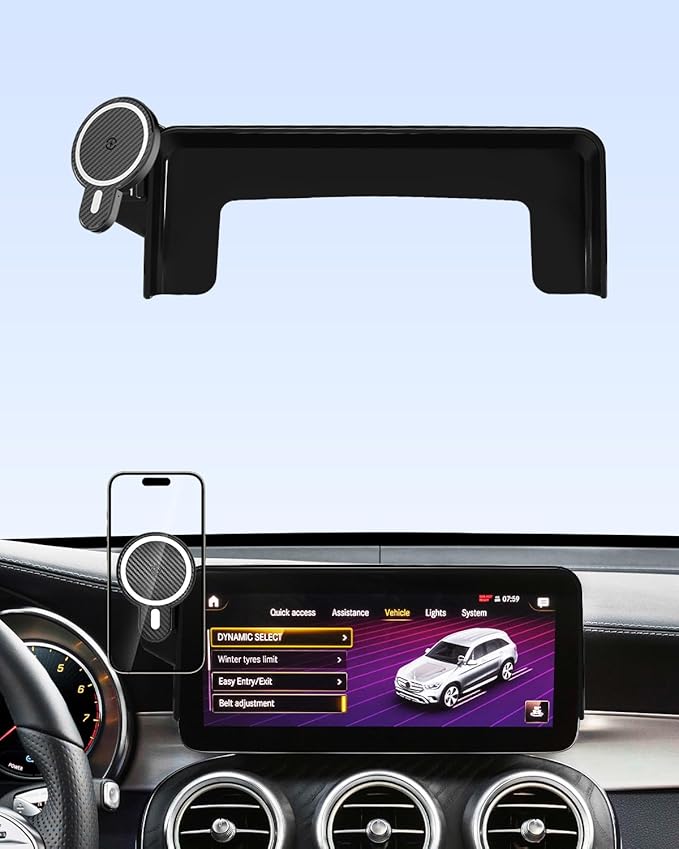 PZK Car Phone Holder for Mercedes-Benz GLC-Class 2020 2021 2022 /C-Class 2019 2020 2021 Accessories 10.25-Inch Screen Fixed Clip Car Phone Mount Magnetic 15W Fast Wireless Charger 360° Rotation