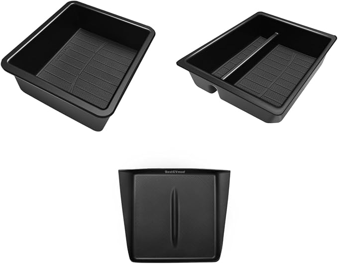 BestEvMod 3PCS Center Console Organizer Fit for 2026 2025 Tesla New Model Y Juniper Accessories Slide smoothly Armrest Upper Storage Box Front Console Tray Wireless Charger Mat Silicone OEM Style