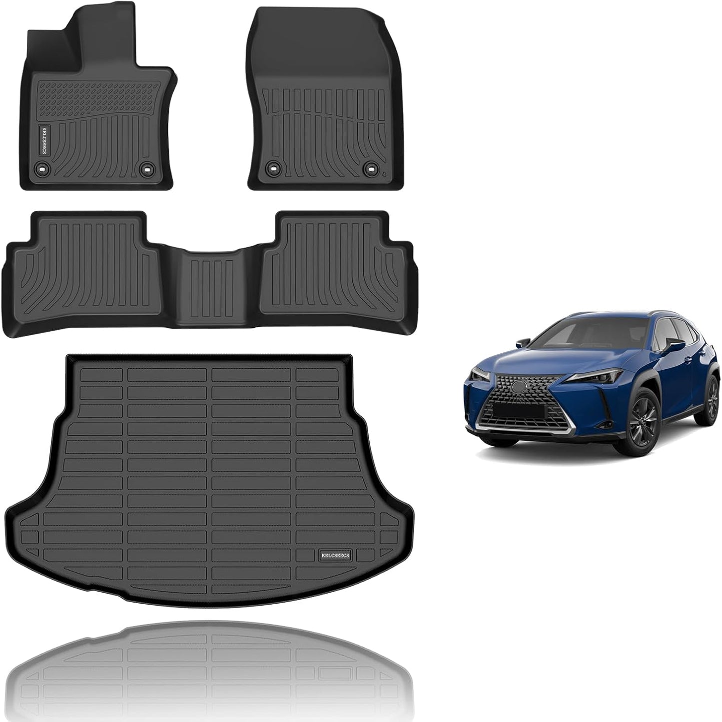 KELCSEECS® Floor Mats & Cargo Liner Custom for 2019-2022 Lexus UX(Not Fit Hybrid),All Weather Protection TPE Floor Liners Front& Rear Row Full Set Lexus UX Accessories Black