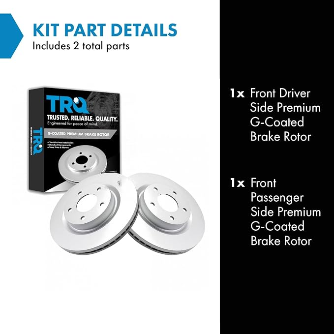 TRQ Front Brake Rotor Set G Coated Vented Compatible with 2007-2024 Nissan Altima