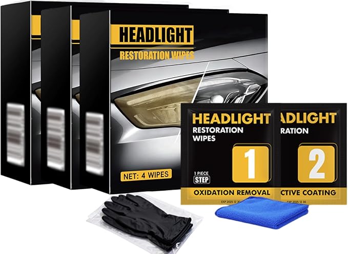 Headlight Restoration Wipes Kit, 2 Step Headlight Cleaner & Protective Coating Wipes, Removes Oxidation & Yellowing, Restores Clarity & Shine,Headlight Polish no Power Tools Required (3PCS)