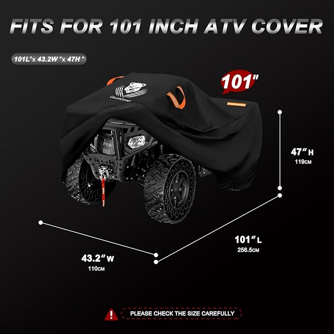 ATV Covers Waterproof Outdoor,4 Wheeler and Quad Cover,Durable and UV-Resistant,All Weather Protection Four Wheeler Storage Cover,Fit for Polaris Honda Yamaha-101Lx43.2Wx47H Inch