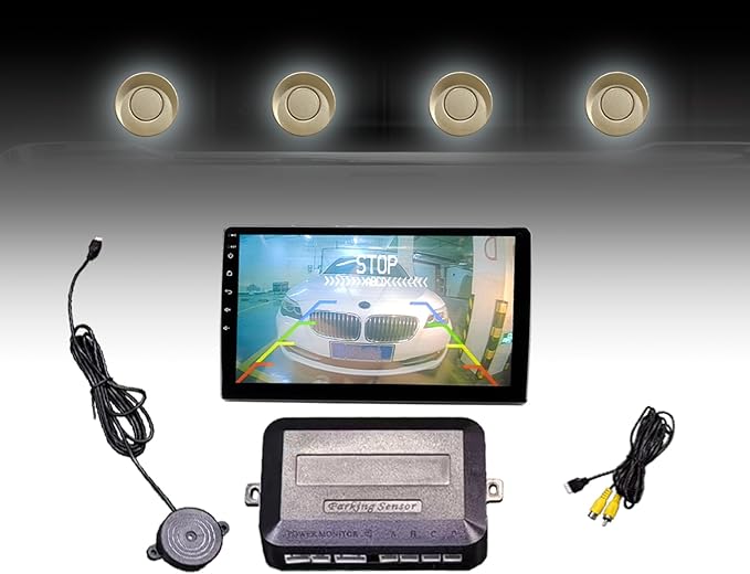 LCD Parking Sensor Kit - Displays Data on Original Screen, Easy Rear Installation, Compatible with CVBS Cameras (Not for AHD), 18 Probe Colors to Match Any Vehicle ChampagneGold