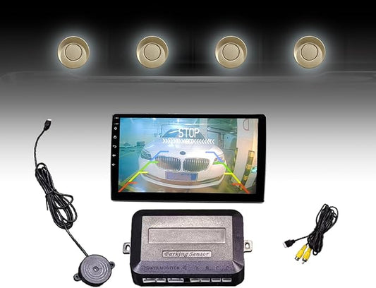 LCD Parking Sensor Kit - Displays Data on Original Screen, Easy Rear Installation, Compatible with CVBS Cameras (Not for AHD), 18 Probe Colors to Match Any Vehicle ChampagneGold