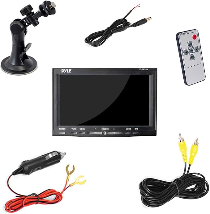 Pyle Car Backup Camera Rearview - Mirror Screen Reverse Parking Sensor HD 7" LCD Screen Monitor Distance Scale Line Waterproof Night Vision 170 Wide Angle Lens Swivel Angle Adjustable Cam - AZPLCM7500