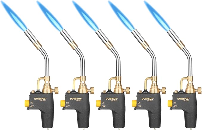 DOMINOX 5 Packs Propane Torch for MAP, MAPP and Propane Tank, High Intensity Trigger Start Torch, for Soldering, Ignition, Cooking, Lighting