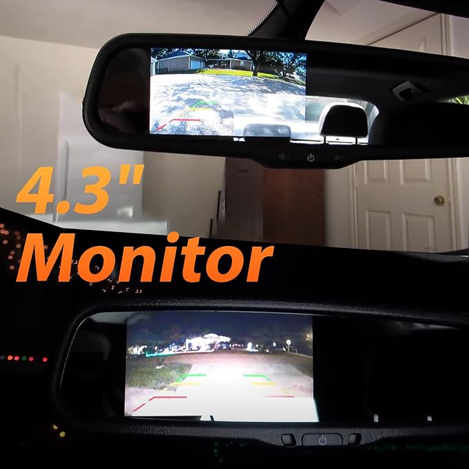 EWAY Backup Rear View Spare Tire Mount Camera w/ 10FT 4PIN Extension Cable for Jeep Wrangler 2007-2018 with 4.3" Anti-Glare Mirror LCD Monitor Reverse Camera with Removable Guideline