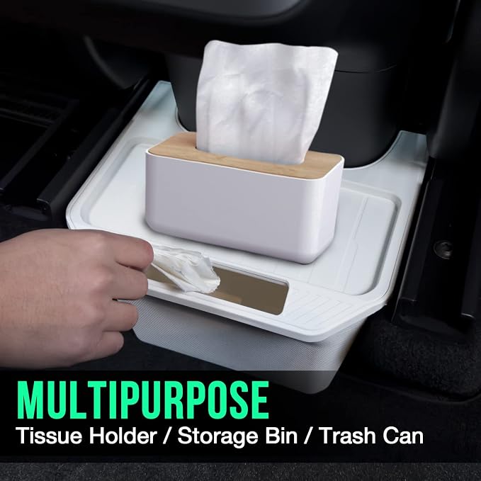 2020 2021 2022 2023 Tesla Model Y Rear Center Console Organizer behind Seat, Trash Can/Second Row Tissue Holder/Storage Bin for Model Y Accessories（White）
