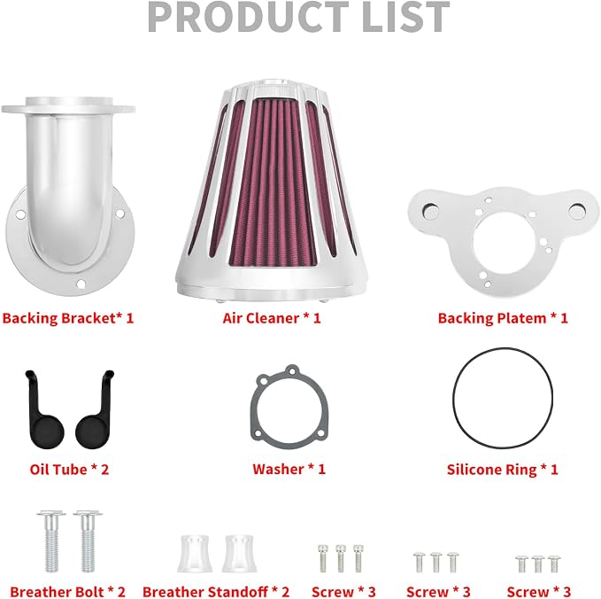 Motorcyle Air Cleaner Filter CNC 90° Forward-Facing Kit Fit for Harley Softail Touring Trike Sportster XL Dyna (Chrome Housing Red Element, A For Sportster XL 04-22)