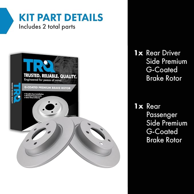 TRQ Rear Brake Rotor Set G Coated Solid Compatible with 2004-2013 Mazda 3