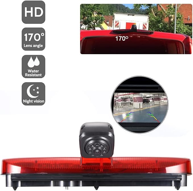 Car Third Roof Top Mount Brake Lamp Light Rear View Reverse Parking Camera,Replacement for Van Ford Transit Connect 2 II/XL Cargo Titanium Passenger Wagon 2014-2022 (with 7 inch Monitor)