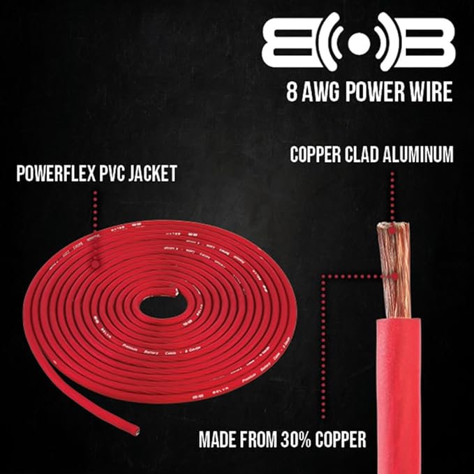 Belva True 8 Gauge AWG Premium CCA Complete Amplifier Wiring Kit with OFC 4-Channel RCA Cable - BAK84 RED