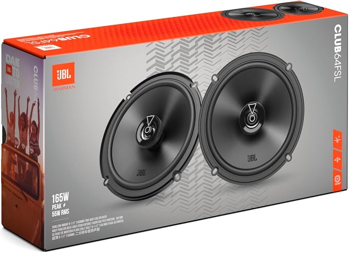 JBL Club 64FSL - Shallow-Mount 6-1/2" (160mm) Two-Way Car Speaker, 55W RMS, 165W Peak, Sensitivity (@ 2.83V): 92dB, Frequency Response: 55Hz – 20kHz, Nominal Impedance: 3.0 ohms