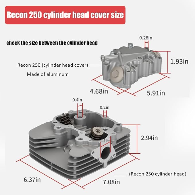Cylinder Piston Gasket Top End Rebuild Kit Compatible with Honda TRX250TE Recon 250 ES 2002-2014 TRX250TM Recon 250 2002-2014 TRX250EX Sportrax 250 2003-2008 TRX250X 2009-2014