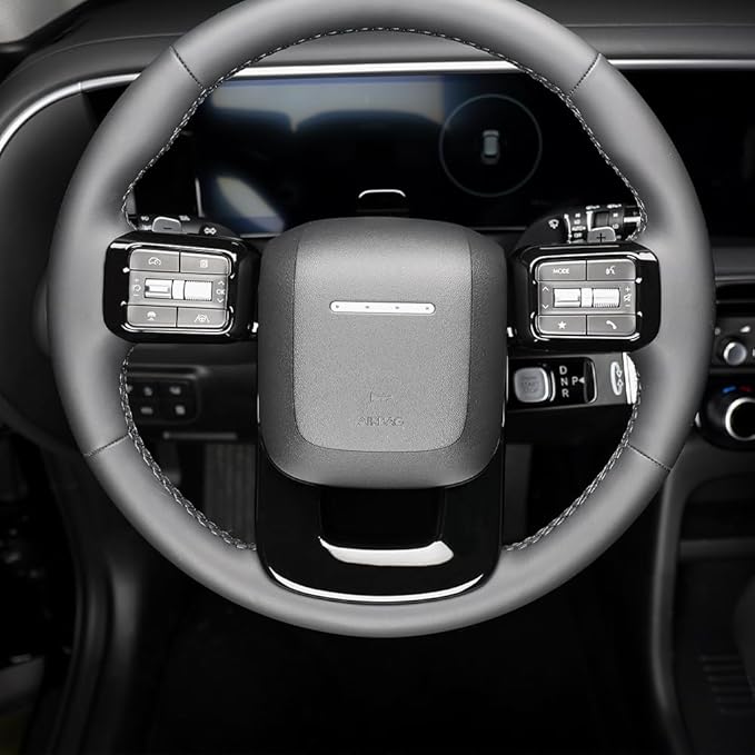 Steering Wheel Cover Trim Compatible with Santa FE 2024 2025 Hyundai IONIQ 9 Accessories(Black)