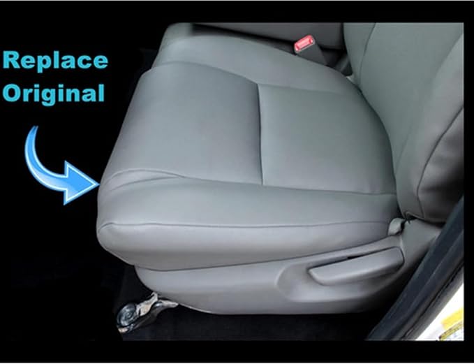 GXARTS Driver and Passenger Side Bottom & Top Lean Back Replacement Leather Seat Cover Gray Compatible with Toyota Tundra Work Truck 2007 2008 2009 2009 2010 2011 2012 2013