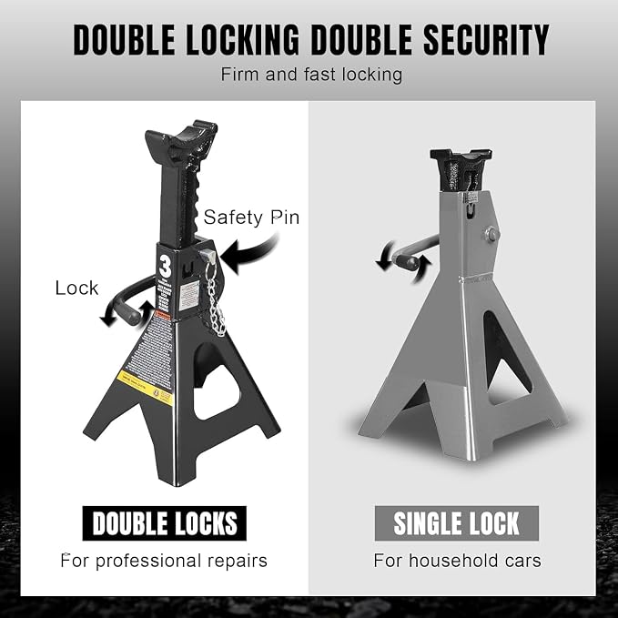 Big RED 3 Ton Double Locking Steel Jack Stands, for Lifting UTV/ATVS, Small Trucks and SUVS, Heavy Duty Steel, 6000lbs Capacity, 1 Pair, Black