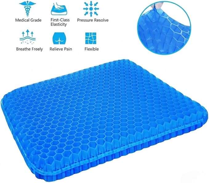 Gel Seat Cushion – Ergonomic Comfort for Office, Car, Travel & Pregnancy | Back Pain, Coccyx, Supports Spine, Breathable & Cooling for Summer | Designed for Chairs & Long Sitting