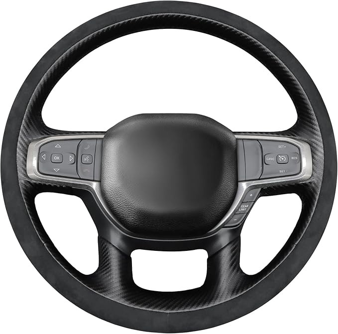 MEWANT Hand-Stitched Steering Wheel Cover Wrap for Dodge Ram 1500 2019-2023 Steering Wheel Accessories for Dodge Ram(Backsides Without Buttons)