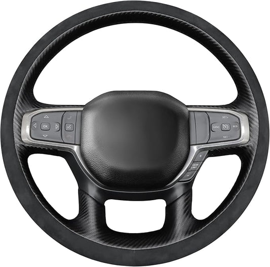 MEWANT Hand-Stitched Steering Wheel Cover Wrap for Dodge Ram 1500 2019-2023 Steering Wheel Accessories for Dodge Ram(Backsides Without Buttons)