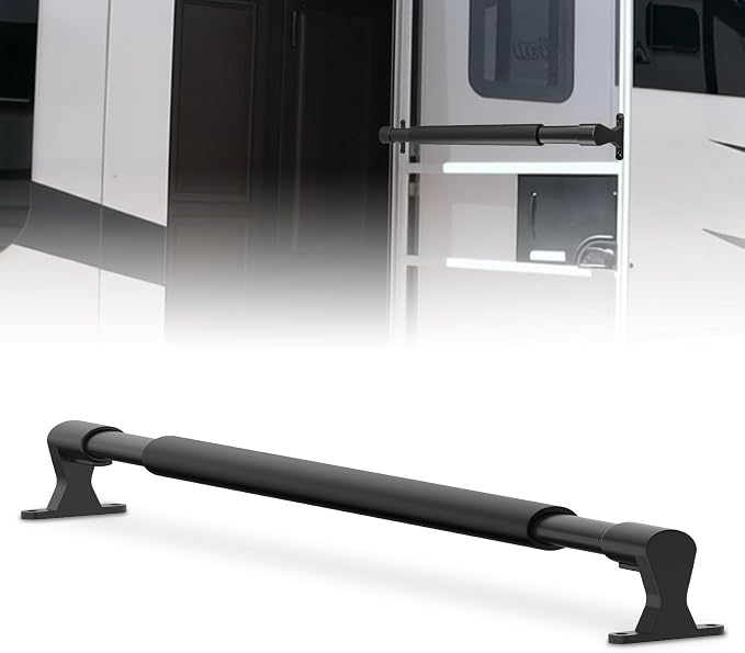 RV Screen Door Handle Grab Bar, 19.9" to 32.3" Adjustable Aluminum Camper Screen Door Crossbar, Sturdy Non-Slip Grip Ergonomic Universal Fit for Motorhome Camper Travel Trailer (Black)
