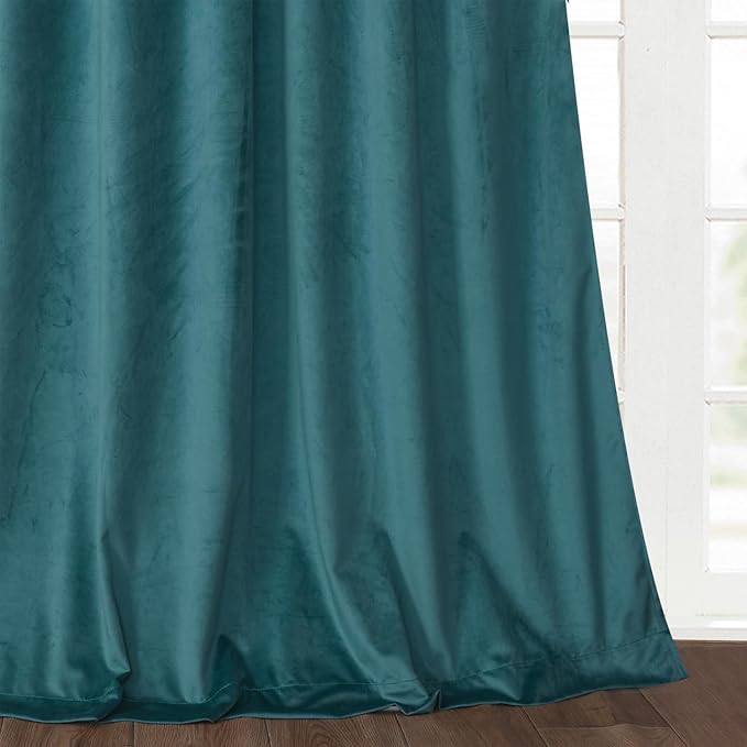 Roslynwood Luxury Soft Teal Blue Velvet Curtains 72 inches Long Back Tab Thermal Insulated Blackout Window Drapes for Living Room/Bedroom/Dining Room, W52 x L72, 2 Panels