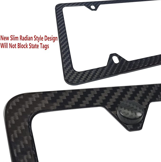 BGGTMO Carbon Fiber License Plate Frame-Stainless Steel License Plate Frames Handmade Covering 100% Real Carbon Fiber | Stainless Steel Tamper Proof License Plate Screws, 4 Hole Slim Frame 1 Pack