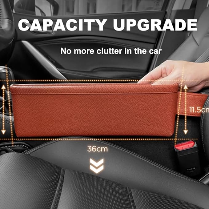 Tumecos Car Seat Pockets PU Leather Car Console Side Organizer Seat Catcher Holders Compatible with Phone Key Wallet Phone Sunglasses 2 Pack (Brown)