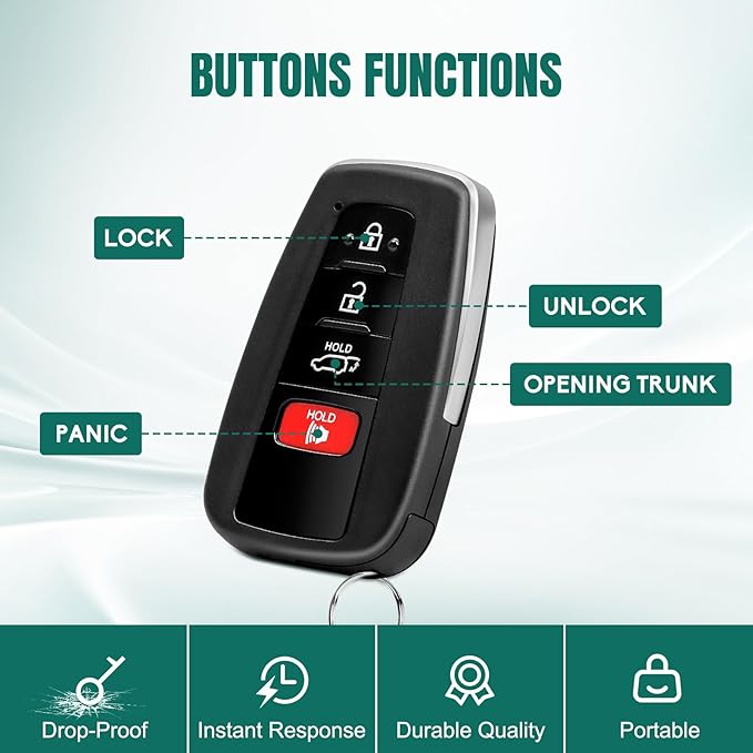 Key Fob Replacement Fits for Toyota RAV4 Highlander 2019 2020 2021 2022 2023, Smart Proximity Keyless Entry Remote Control HYQ14FBC 8990H-0R030, 8990H-0E020 4 Button 314.3 Mhz