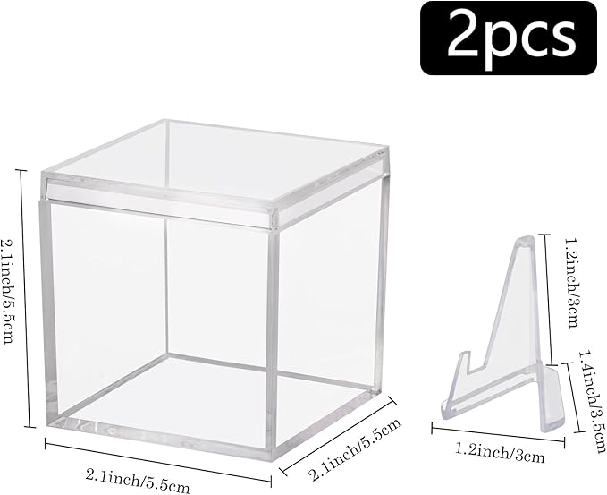 2 Pack Championship Ring Display Case Clear Acrylic Ring Case Display Box for Sports Baseball Softball Football Basketball Single Ring Coin Holder Stand, 2.16 Inch