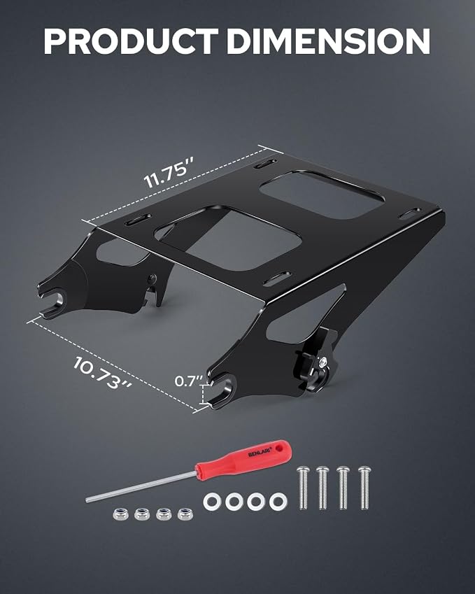 Benlari Thicker Tour Pack Mount Detachable 2-Up Trunk Tour Pack Mounting Rack，Fit for Harley Davidson Touring Street Glide Road King Road Glide Electra Glide 2014-2024 (Black)