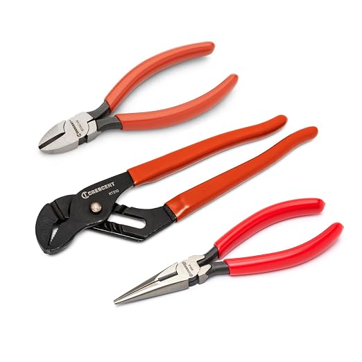 Crescent 3-Plier Bundle - 6" Diagonal Cutting Solid Joint Cushion Grip Plier - 6" Long Chain Nose Solid Joint Side Cutting Pliers - Tongue and Groove, Straight Jaw Pliers - Premium Wire Cutter