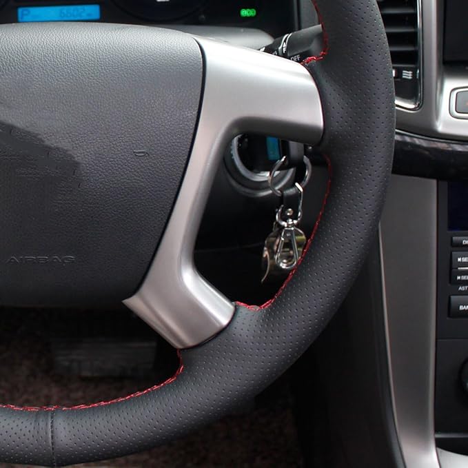 Loncky Genuine Leather Car Steering Wheel Cover for Chevrolet 2008-2013 Silverado 1500 /Silverado 2500 3500/2007-2014 Tahoe/2007-2014 Suburban 1500/2007-2013 Avalanche 1500/2009-2015 Traverse/Express