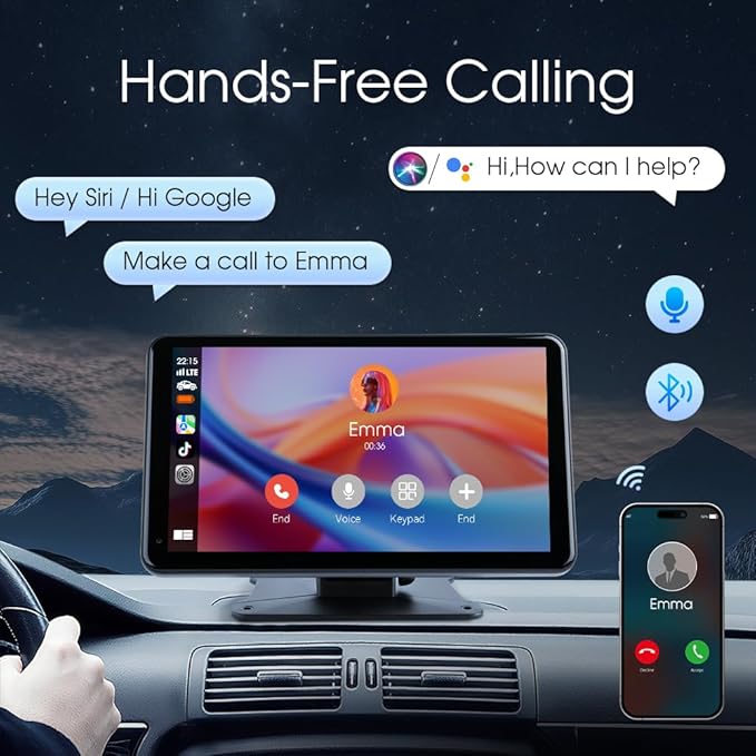 Haudio Portable Wireless Carplay Car Stereo, 7 inch HD Touchscreen for All Vehicles,with Apple CarPlay & Android Auto with Backup Camera/Mirror Link/Voice Control/Bluetooth/GPS/AUX/FM Satellite Radio