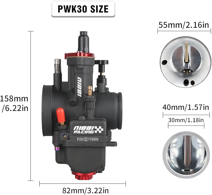 NIBBI Carburetor PWK 30mm Motorcycle, 250cc-300cc Power Carb With Carb Jets, Fit GY6 Engine Dirt Bike Mini Bike SSR TTR Apollo HAWK250 TaoTao ATV