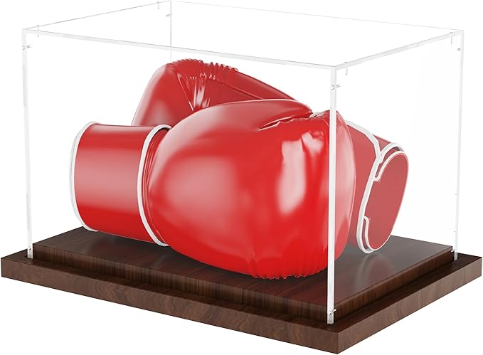 VGMiu Boxing Glove Display Case with Wood Base, Clear Acrylic Display Case Box for Boxing Glove, Baseball Mitt, Sports Collectibles, Memorabilia Displays, Gift for Boxing Fans