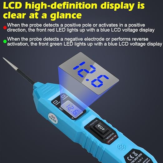 Multifunctional Car Circuit Tester, 3.5-36V DC Automotive Power Circuit Tester with LCD Display and Sharp Probe, Electric Test Pen for Car Battery Polarity Continuity Fuses (Blue)