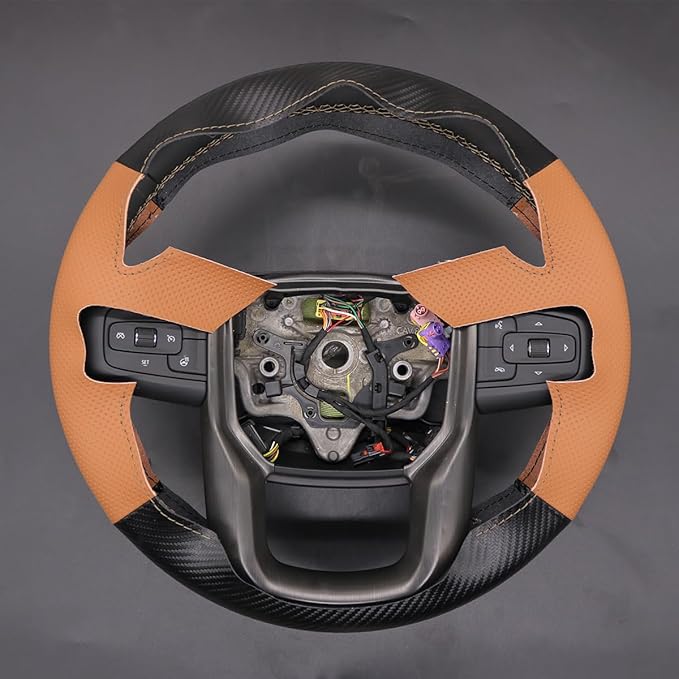 MEWANT Hand Stitch Car Steering Wheel Protector Wrap Cover for GMC Sierra 1500 2019-2023 / Sierra 1500 Limited 2022 / Sierra 2500 2020-2024 / Sierra 3500 2020-2024 / Yukon (XL) 2021-2023 Accessories