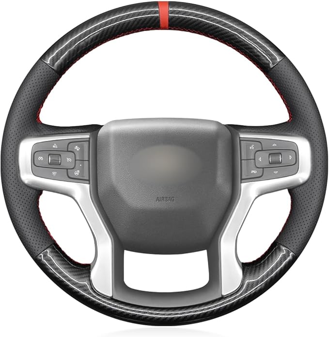 MEWANT DIY Black Artificial Leather PU Carbon Fiber Steering Wheel Cover for Chevy Blazer Silverado 1500 2500 Suburban