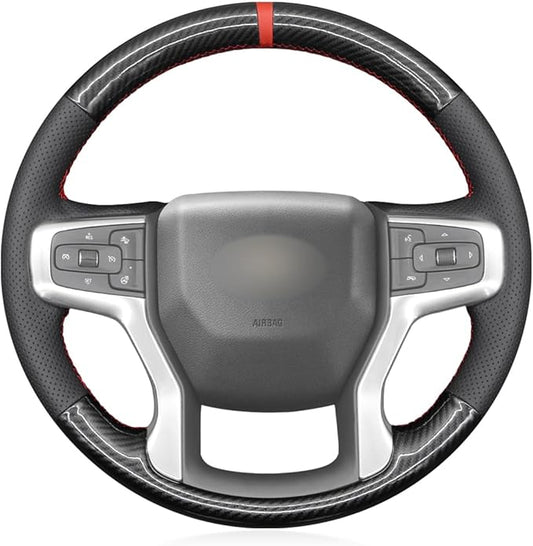 MEWANT DIY Black Artificial Leather PU Carbon Fiber Steering Wheel Cover for Chevy Blazer Silverado 1500 2500 Suburban