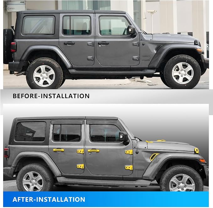 Barong for Jeep Wrangler JL JLU 2018-2025 Accessories Exterior Decoration Door Hinge Handle Engine Hood Hinge Hood Latch Wheel Eyebrow Side Air Outlet Rear Window Hinge Cover 26PCS Full Set(Yellow)