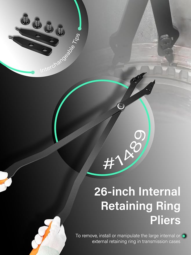 1489 26inch Heavy-duty Internal Retaining Ring Pliers for GM Transmissions 5L40/ 5L50/ 6L50/ 6L80/ 6L90 丨with Interchangeable Tips丨 Stronger Grip