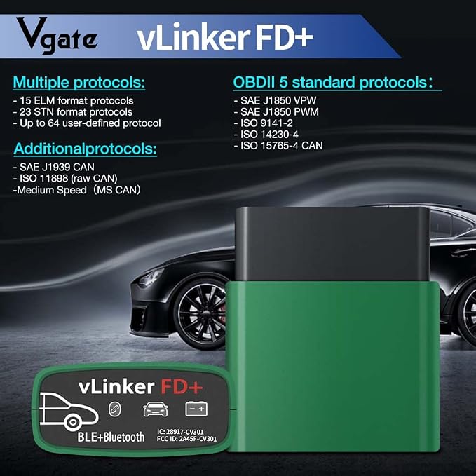 Vgate vLinker FD+ (BT3.0/ BLE4.0) OBD2 Scanner for FORScan Fixed Diagnostic Tool Car Code Reader for Android & iOS & Windows