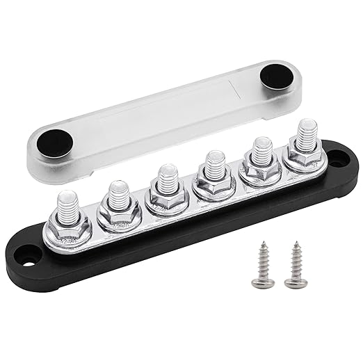 6 x M8 (5/16") Studs Power Distribution Block Bus Bar 12V, Ampper 5.9" HD 200A Marine BusBar Battery Distribution Block W/Cover for Car Boat Solar (Black)