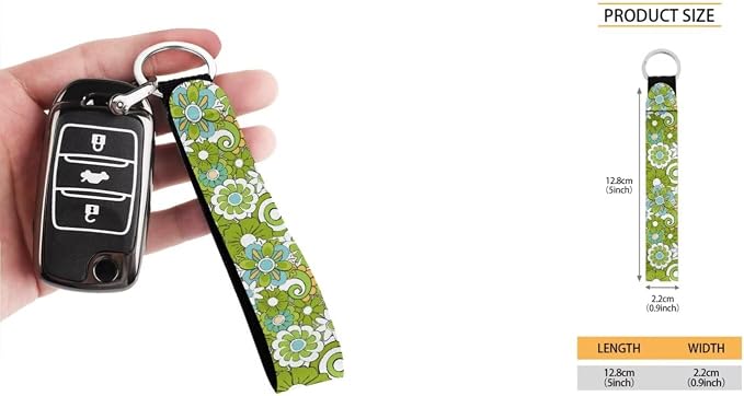 Green Hippie Flowers Pattern Car Accessories Car Seat Covers Full Set with Steering Wheel Covers+Seat Belt Pads+Coasters+Keychain+Lipstick Holder Universal Fit(13 Pack)
