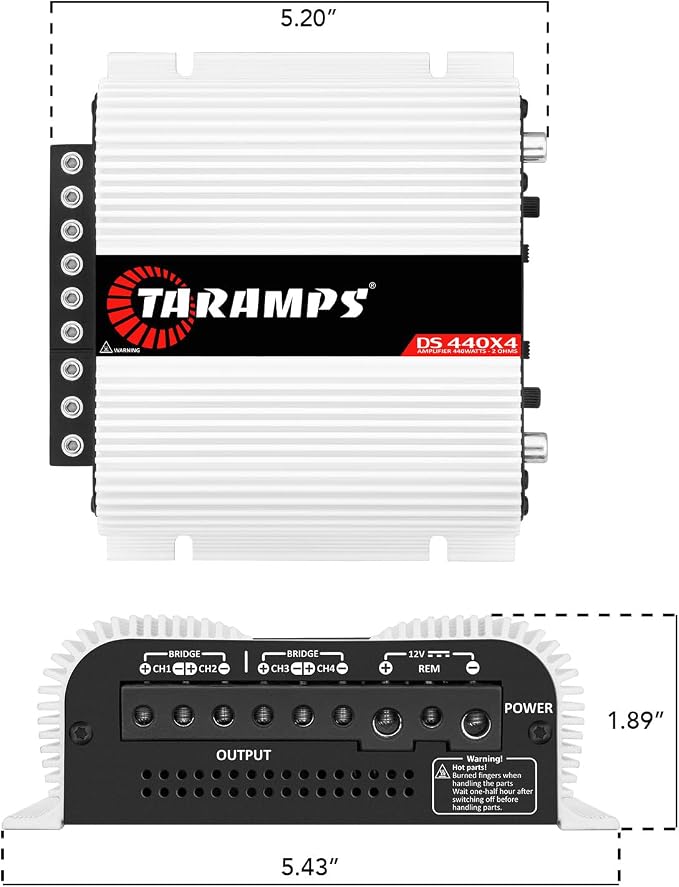 Taramps DS 440x4 2 Ohms Multichannel Amplifier 440 Watts Rms 110x4 Watts Full Range Crossover Fixed Rca/High Level Input 4 Channels Car Audio, Class D