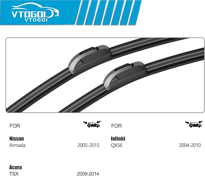 OEM Windshield Wiper Blades Replacement for Nissan Armada 2005-2015 Infiniti QX56 2004-2010 Acura TSX 09-14, All Weather Original Factory Quality Front & Rear Wipers Set 24"+22"+12" (Pack of 3)