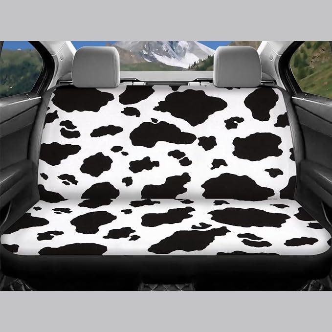 12 Pieces White Black Cow Print Car Accessories Car Seat Covers Full Set with Steering Wheel Covers,Seat Belt Pads,Key Ring,Cup Costers,Lipstick Holder Universal Fit for Truck Car